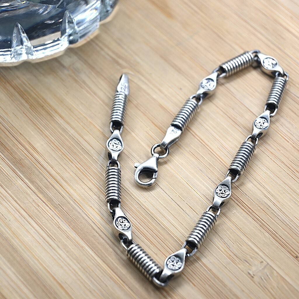 spiral coil engraved sterling silver bracelet main image