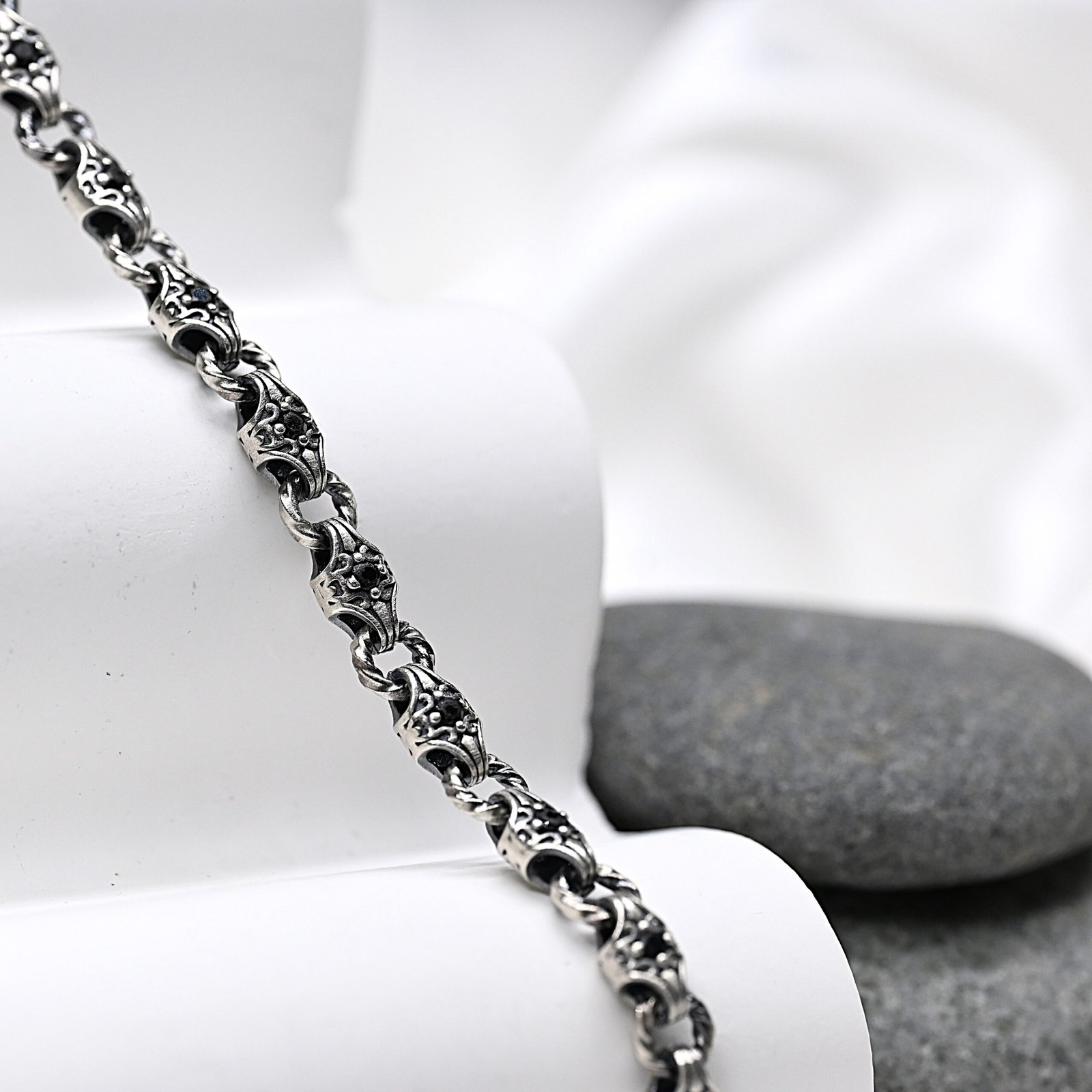 Floral Baroque Link Sterling Silver Bracelet - Image 3