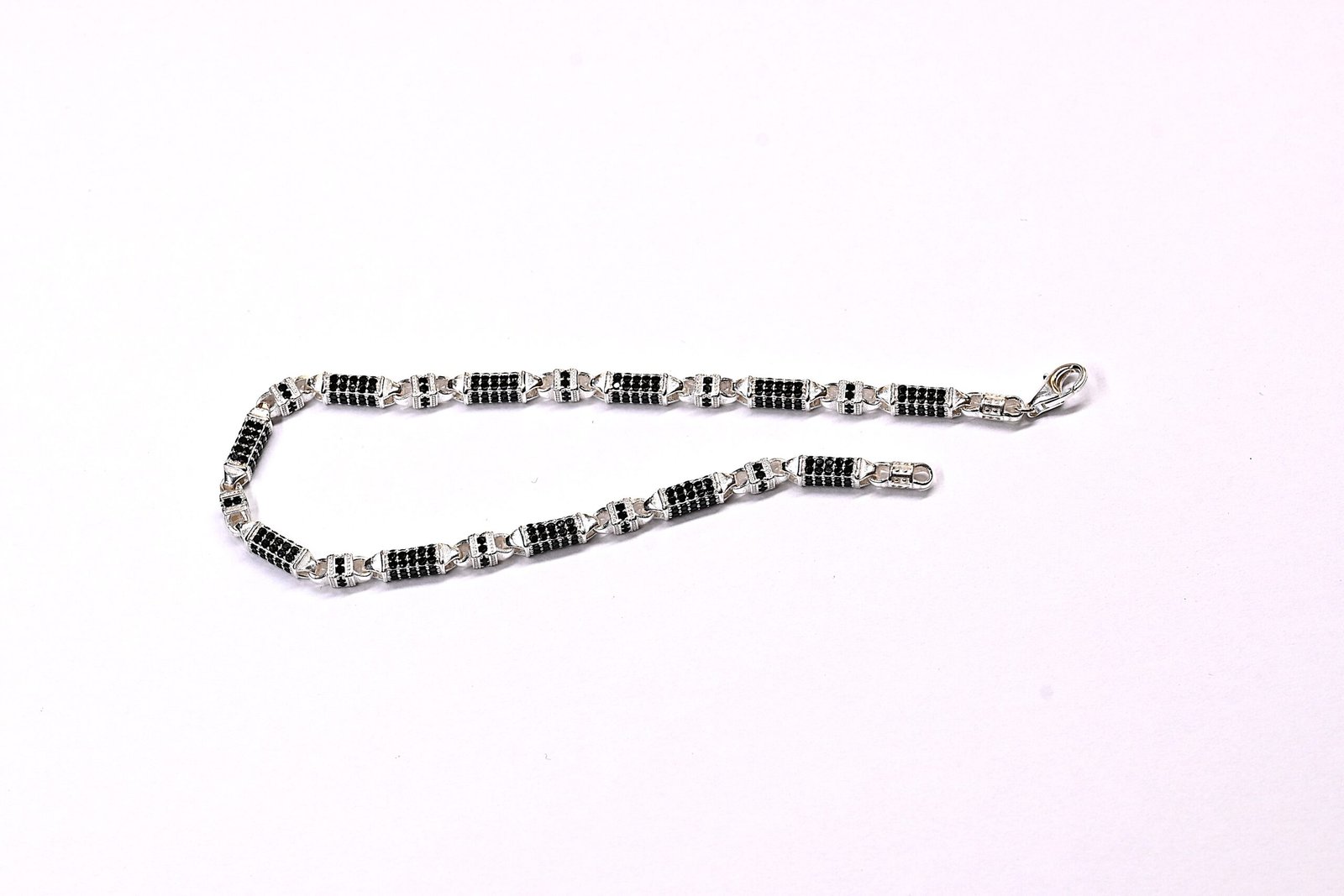 Black Accented Heavy Link Sterling Silver Bracelet - Image 2