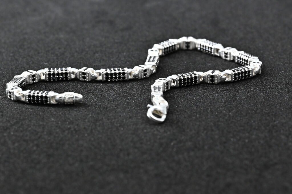 black accent heavy link sterling silver bracelet main image