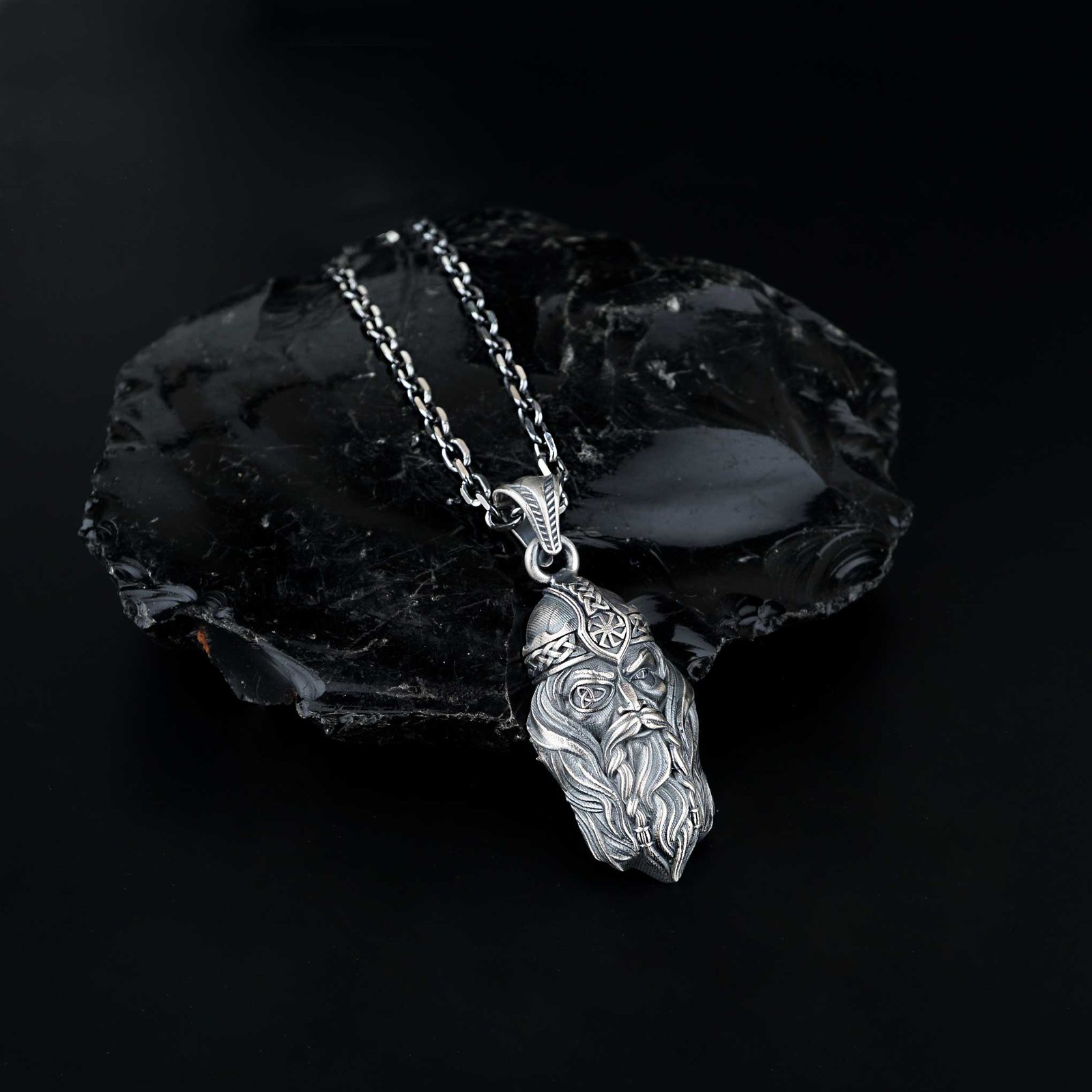 Viking Odin Head Sterling Silver Necklace - Image 4