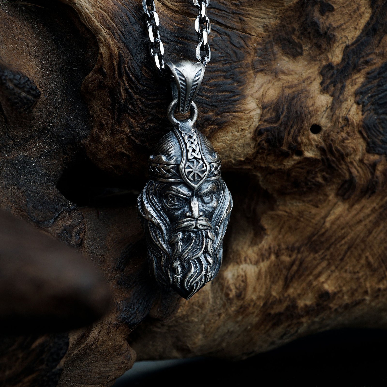 Viking Odin Head Sterling Silver Necklace - Image 2