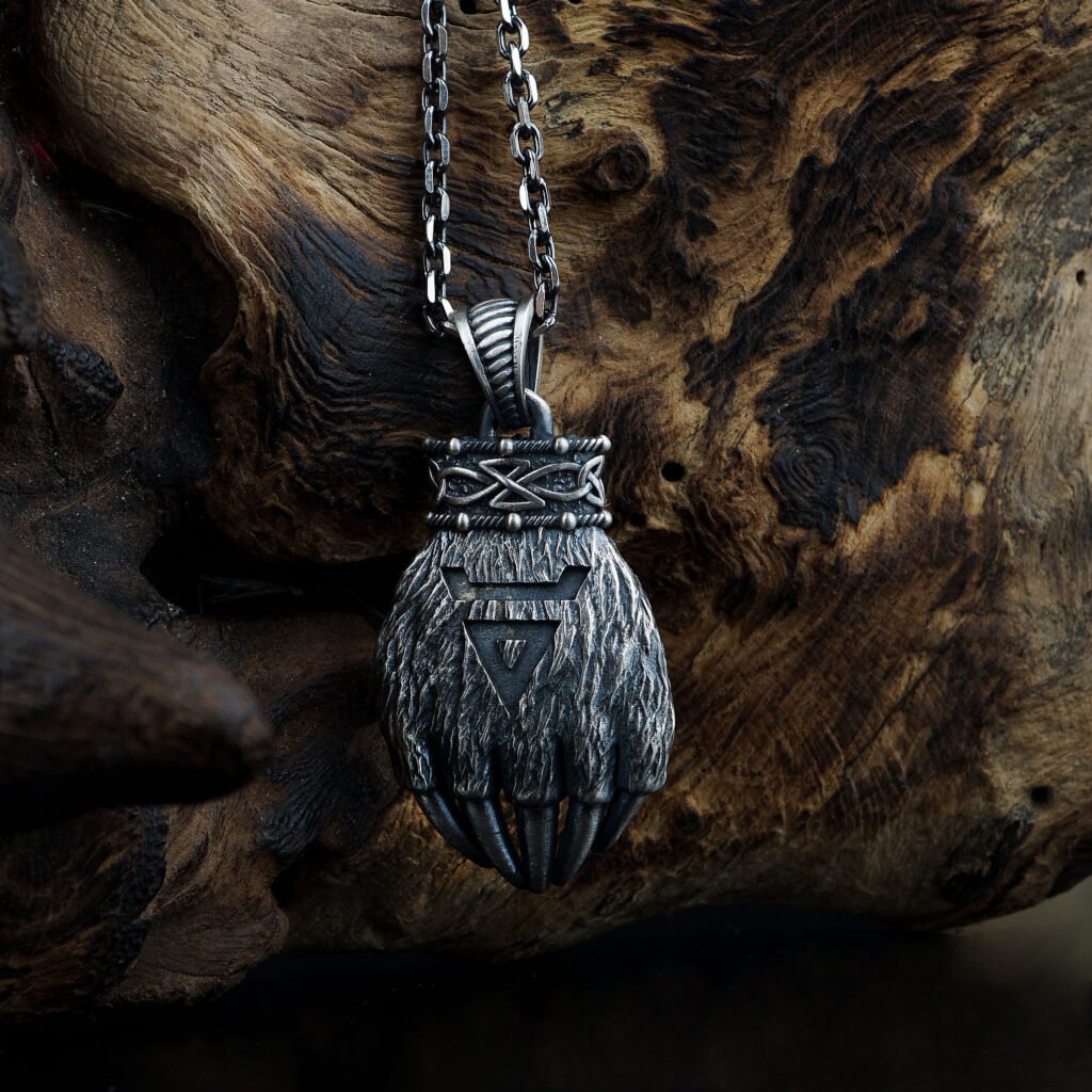 viking bear claw knotwork sterling silver necklace main image