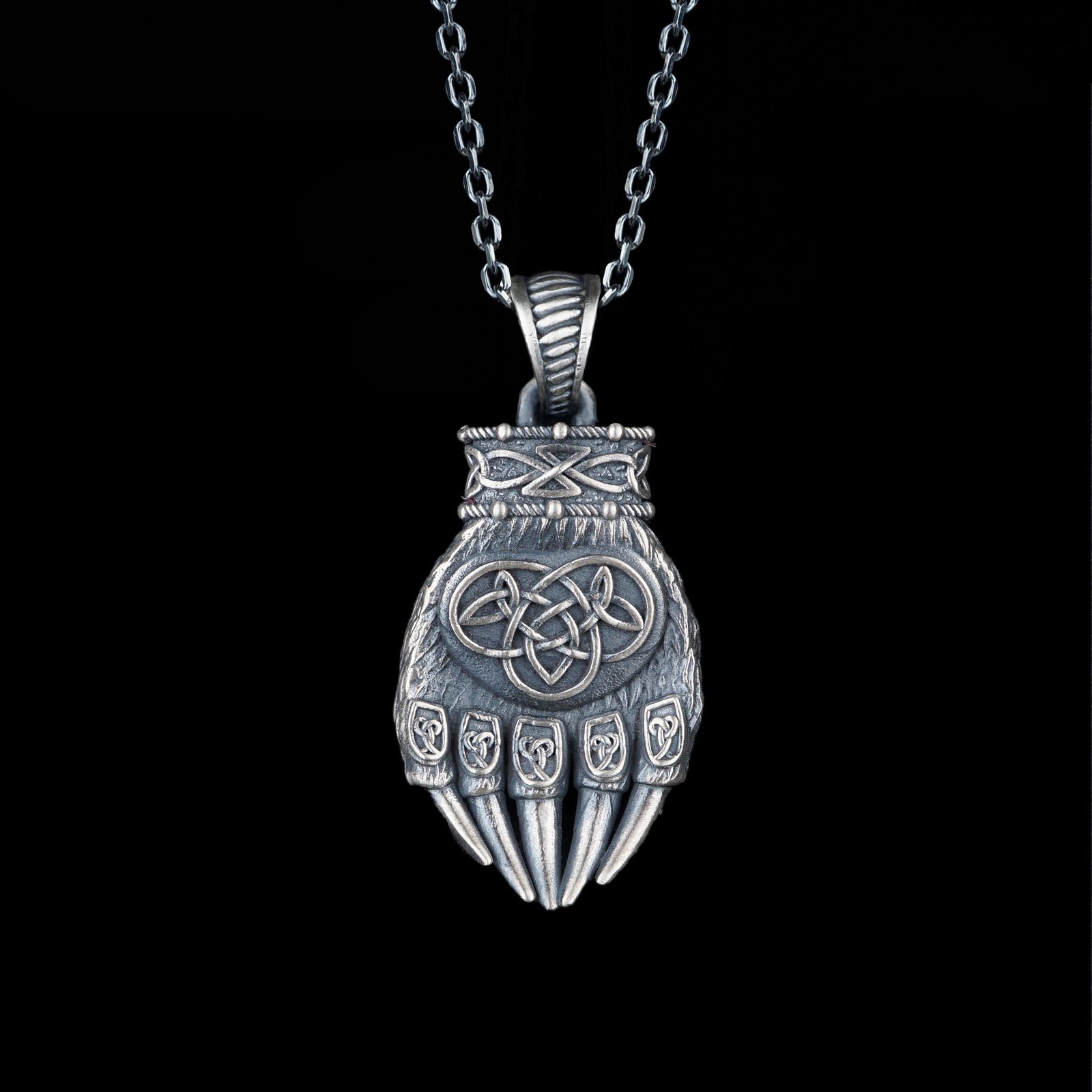 Viking Bear Claw Knotwork Sterling Silver Necklace - Image 2