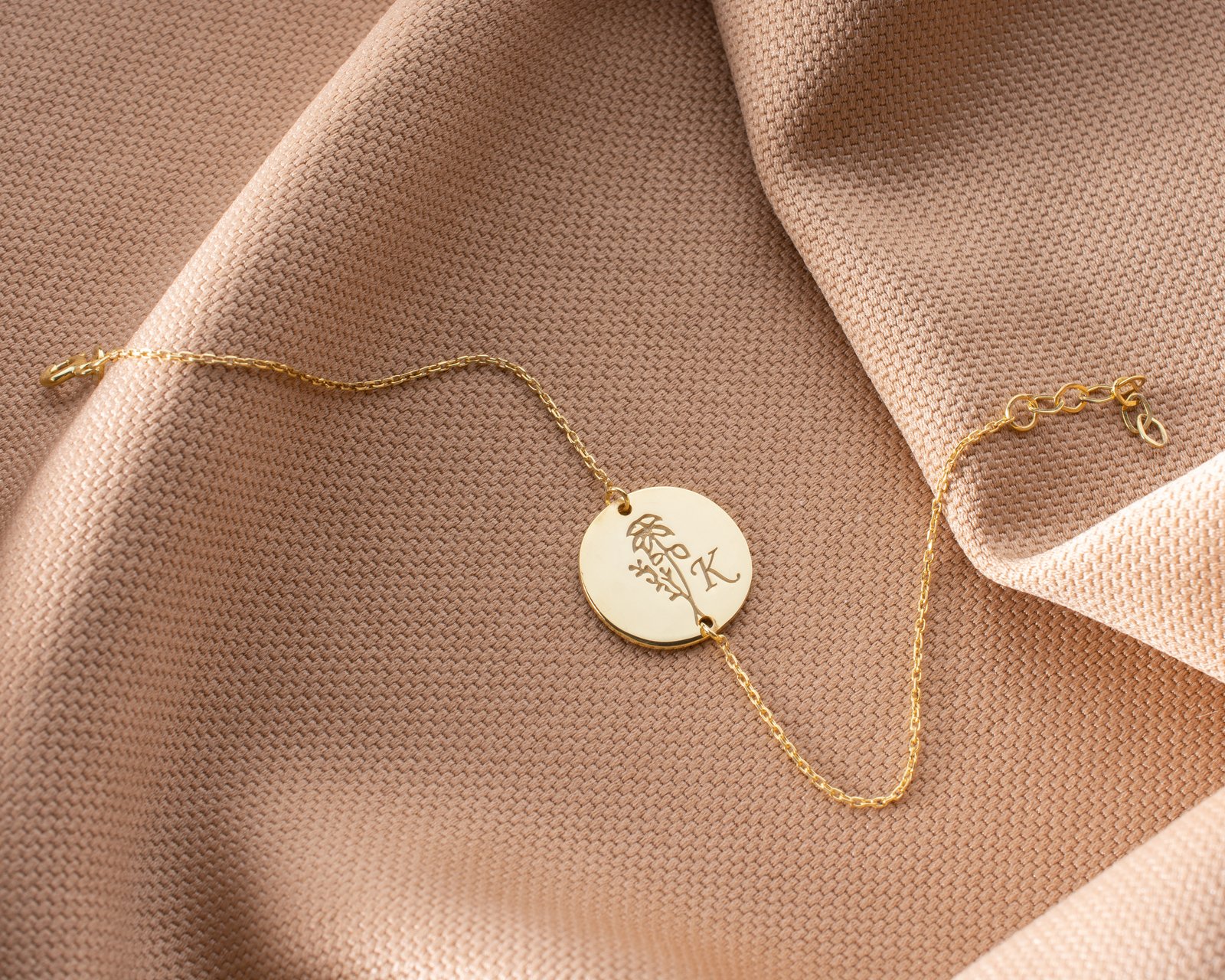 Gold Round Floral Initial Bracelet - Image 3
