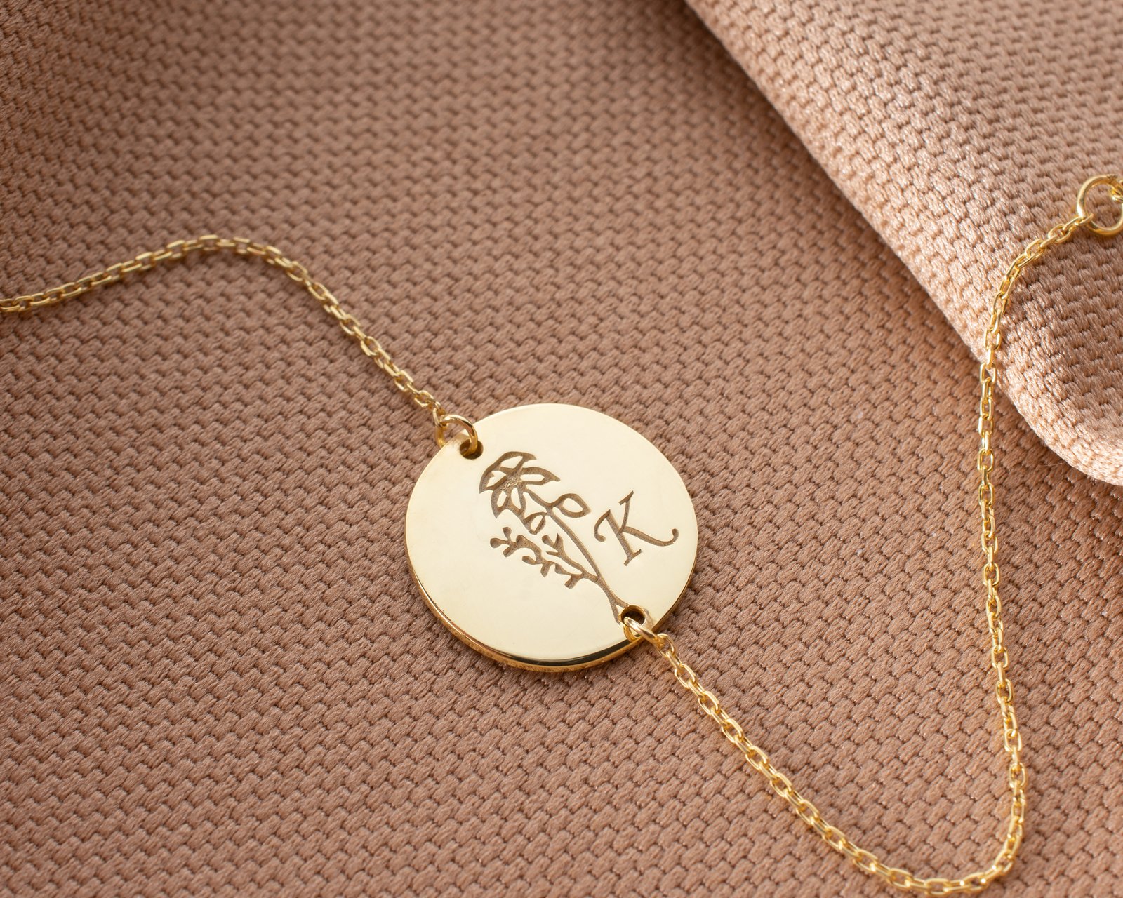 Gold Round Floral Initial Bracelet - Image 4