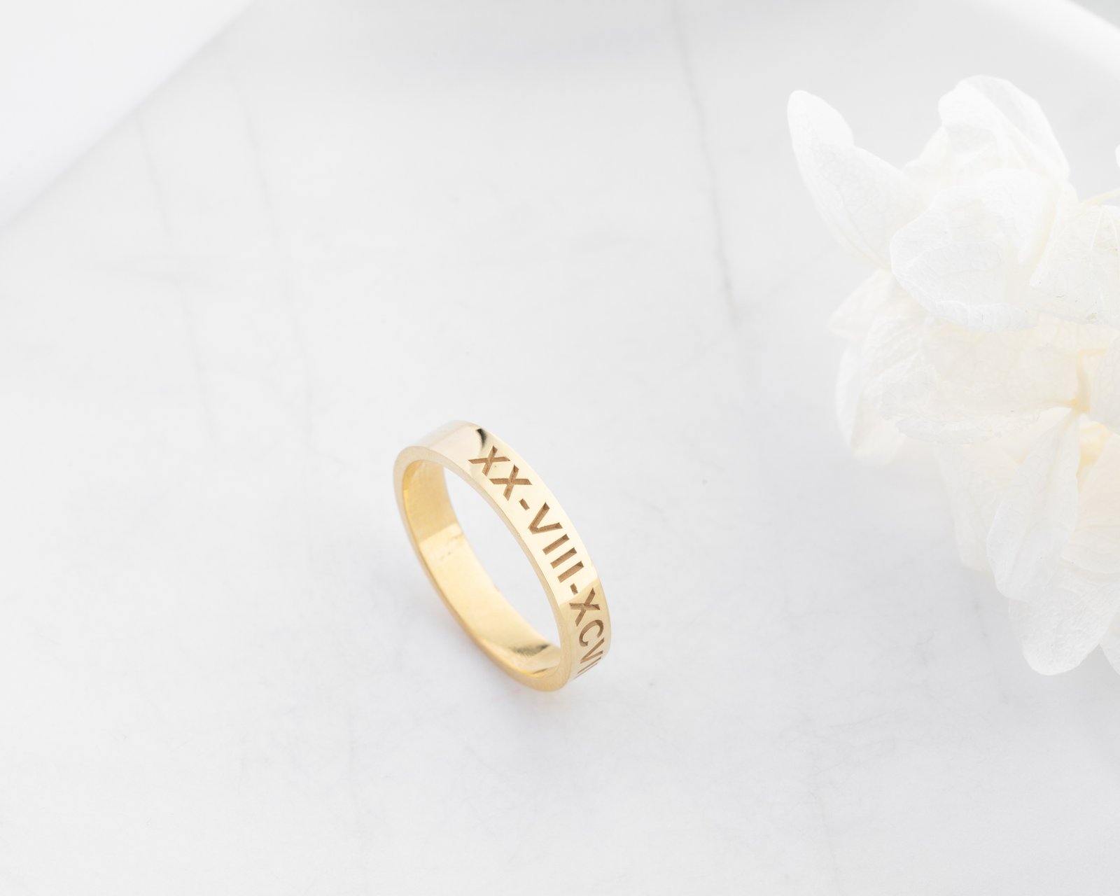 Gold-Plated Roman Numeral Band Ring | Elegant Timeless Women's Jewelry - Image 3