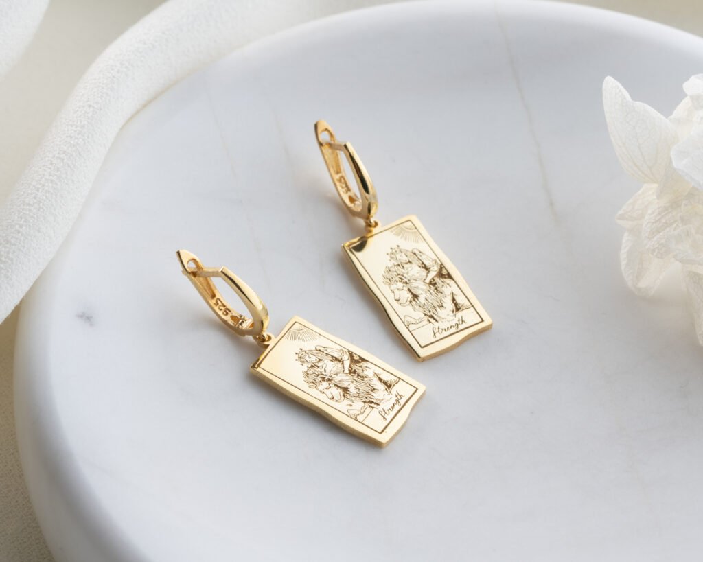 Strength tarot card gold earrings