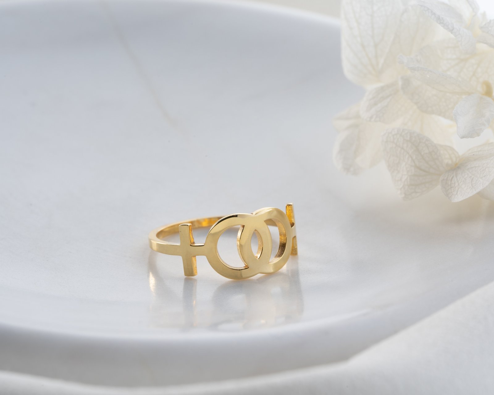 Gold-Plated Interlocking Gender Symbols Ring - Image 2