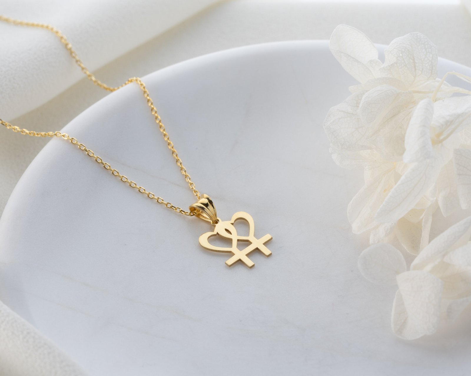 Gold Double Female Symbol Heart Necklace Modern Symbolic Design - Image 2