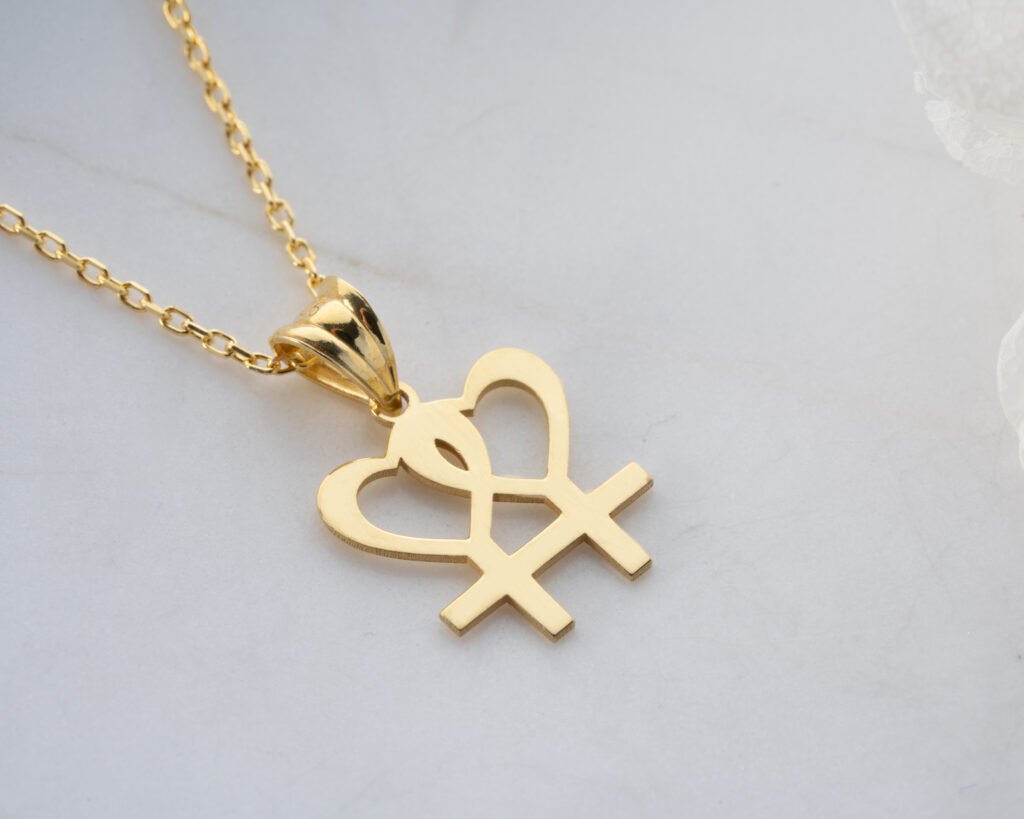 gold double female heart pendant