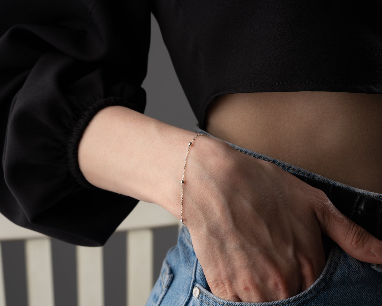 Minimal Silver Bead Bracelet - Image 3