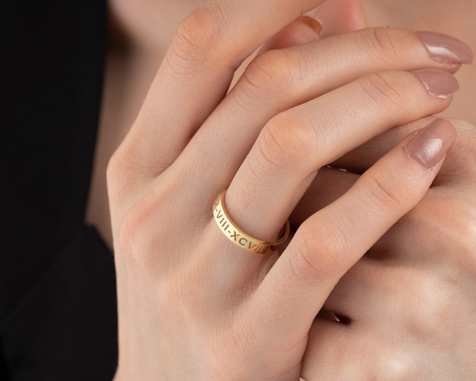 Gold-Plated Roman Numeral Band Ring | Elegant Timeless Women's Jewelry - Image 5