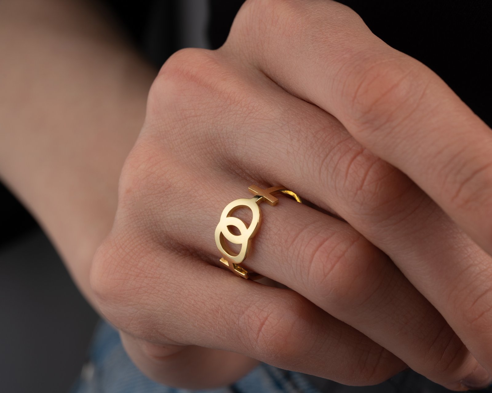 Gold-Plated Interlocking Gender Symbols Ring - Image 4