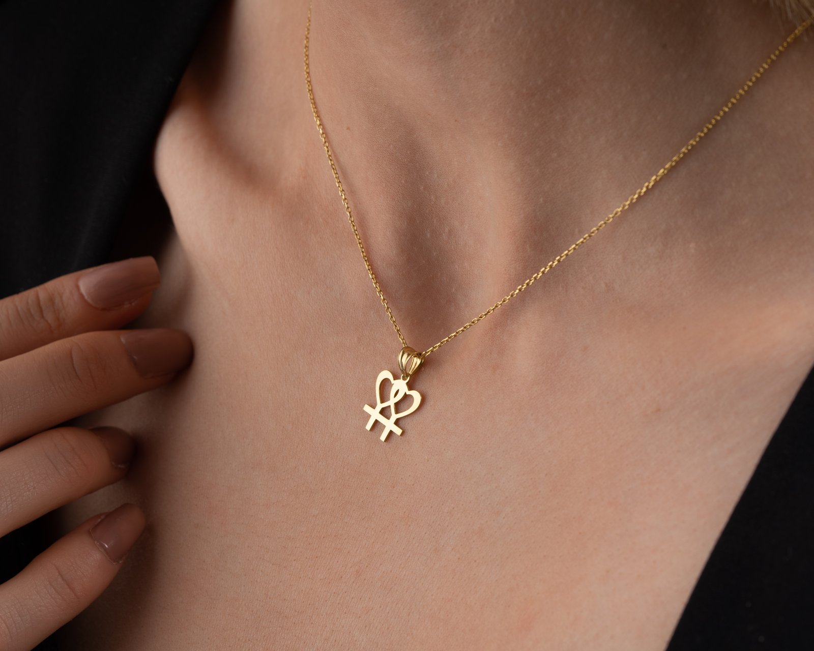 Gold Double Female Symbol Heart Necklace Modern Symbolic Design - Image 5