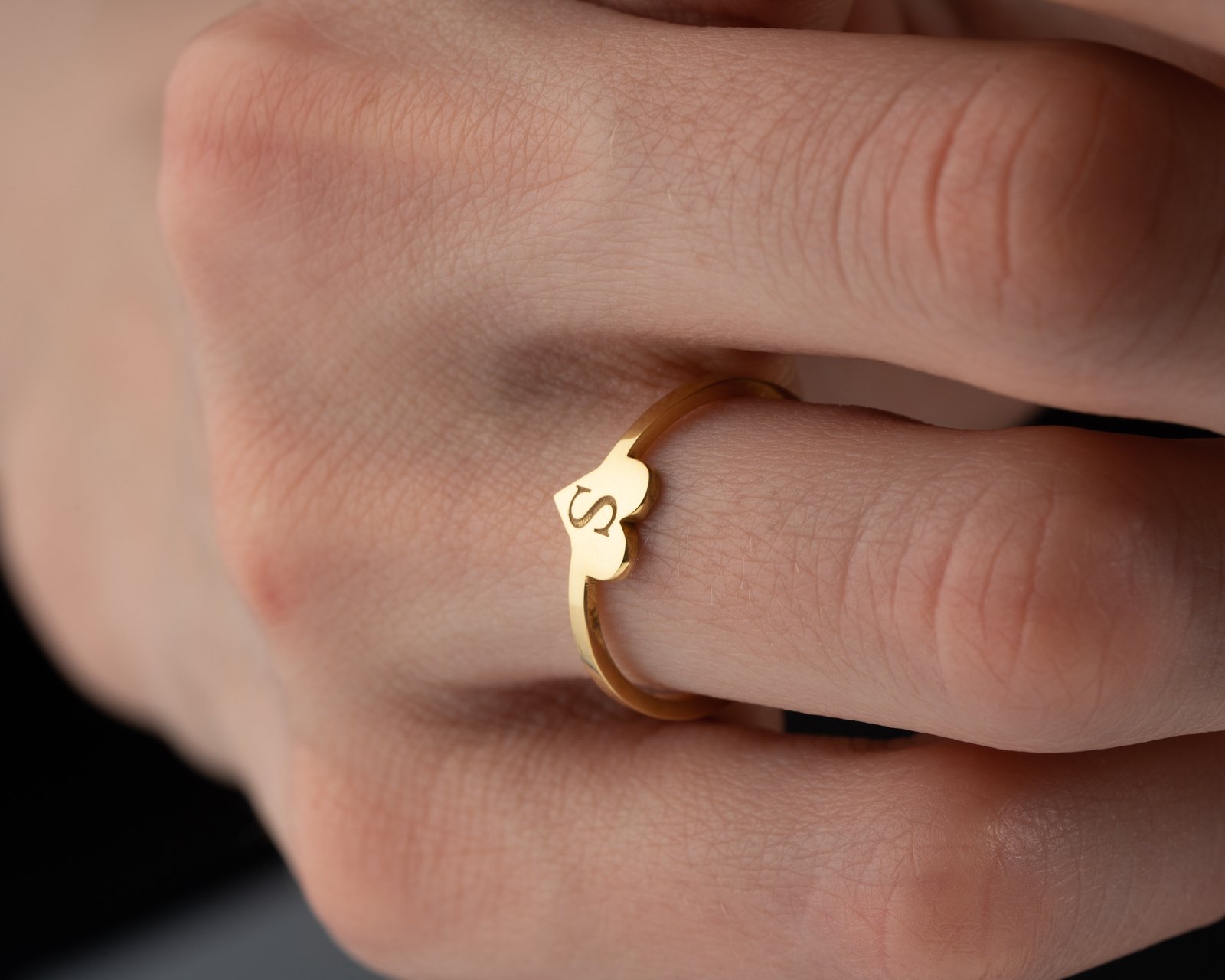 Gold-Plated Heart Initial Ring | Romantic Personalized - Image 3