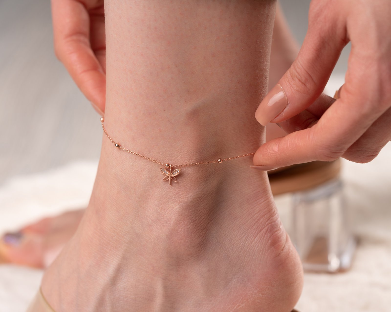 Rose Gold-Plated Butterfly Anklet - Image 8