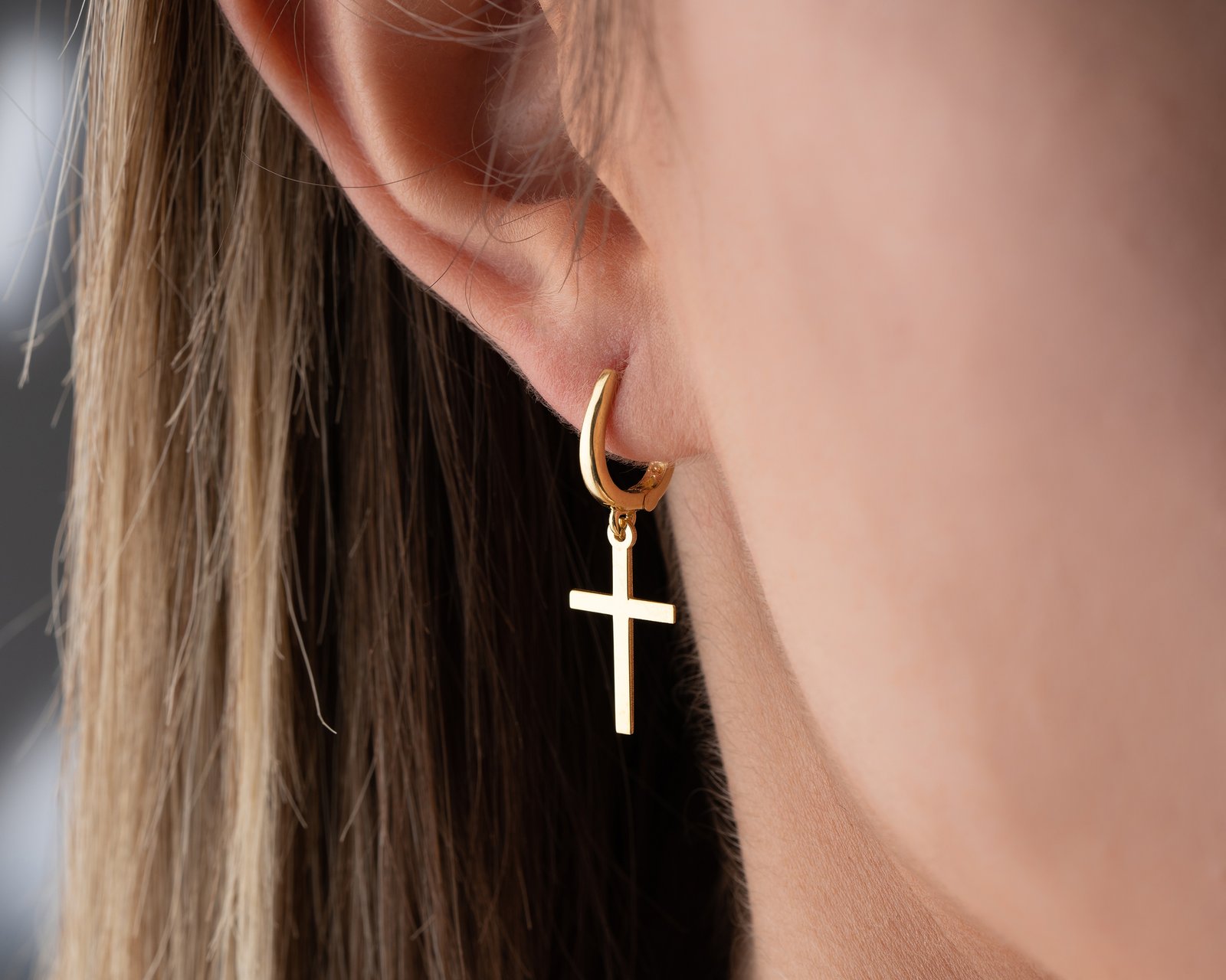 Gold Cross Dangle Earrings - Image 4