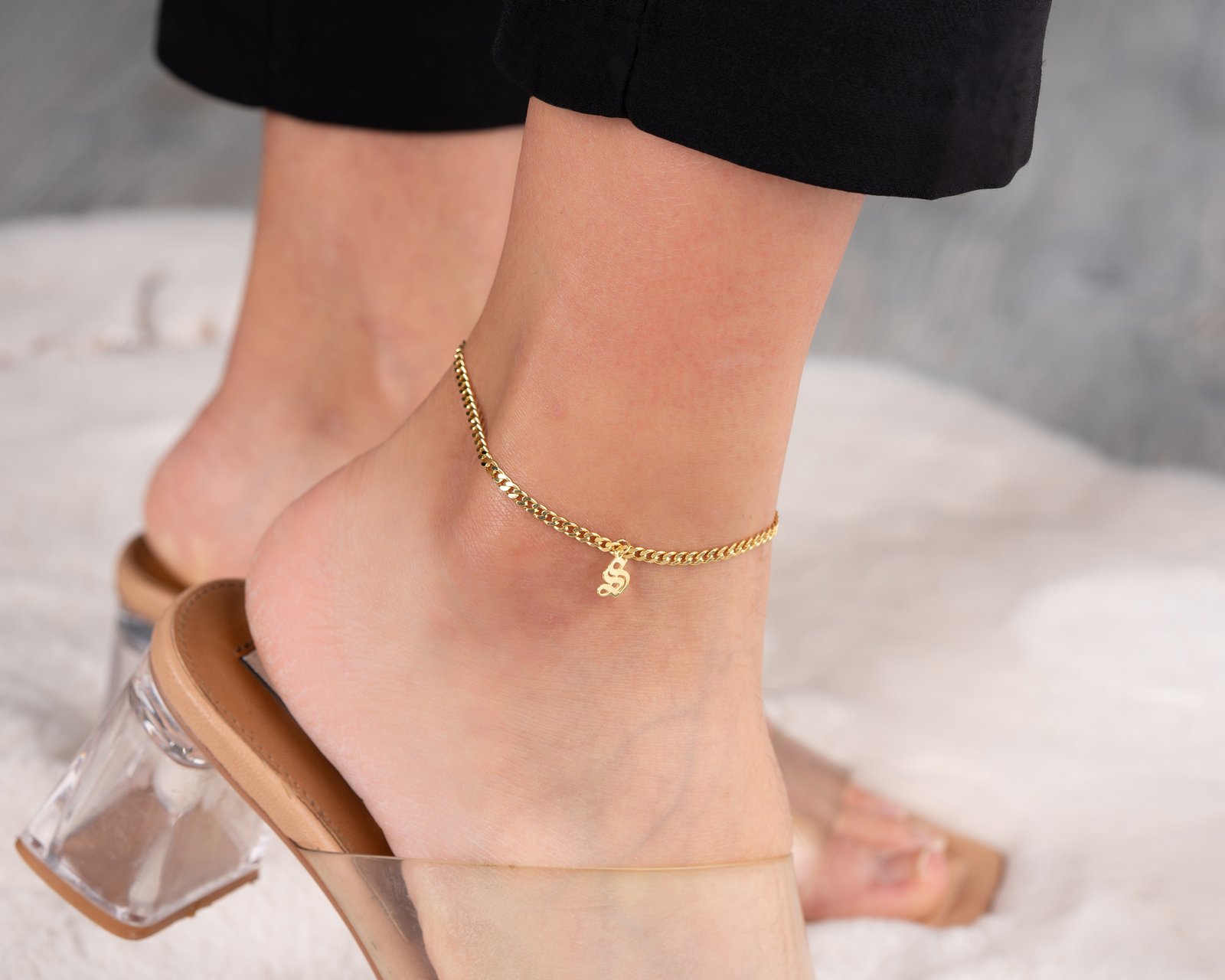 Gold-Plated Initial Anklet with Letter Charm - Image 6