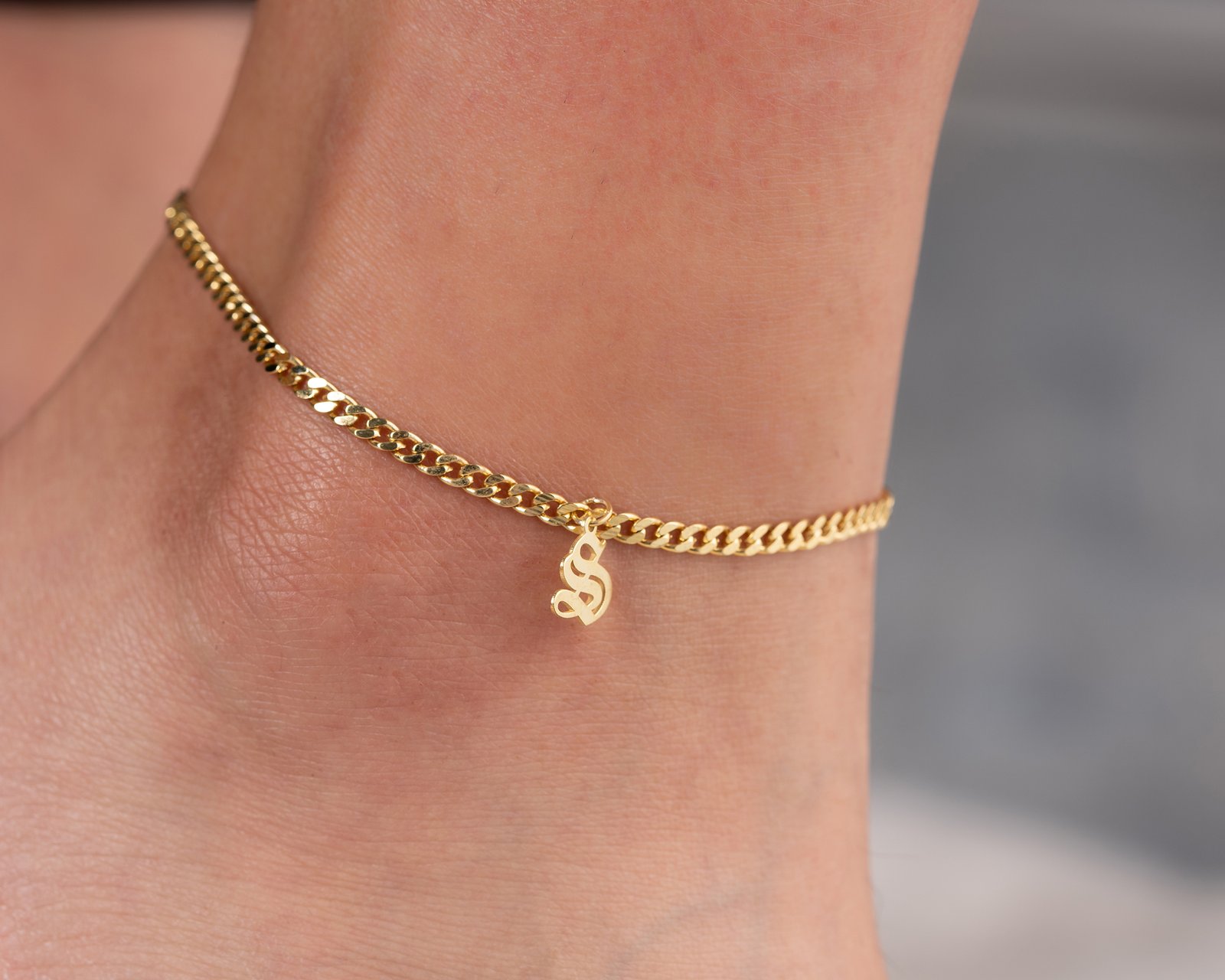 Gold-Plated Initial Anklet with Letter Charm - Image 7