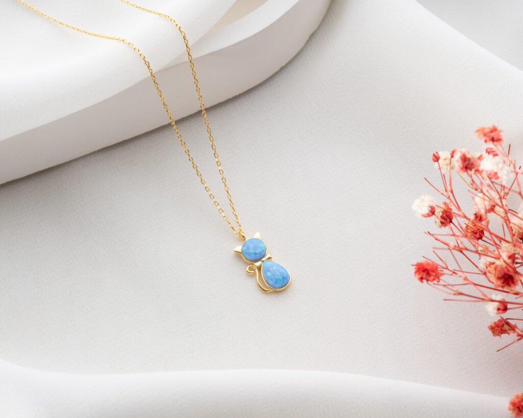 blue gemstone cat pendant
