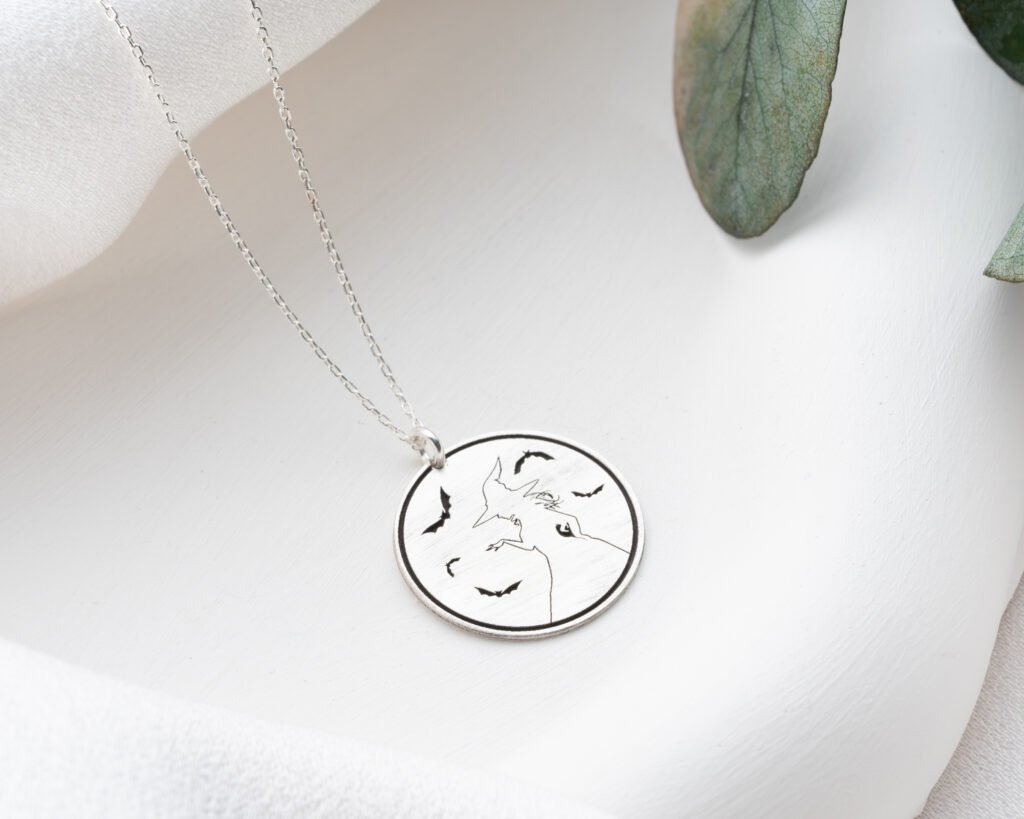 Witch & Bats Round Pendant Necklace