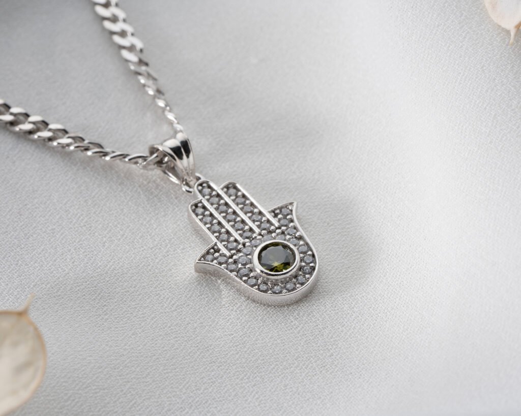 Hamsa Hand Pendant with Crystal Center