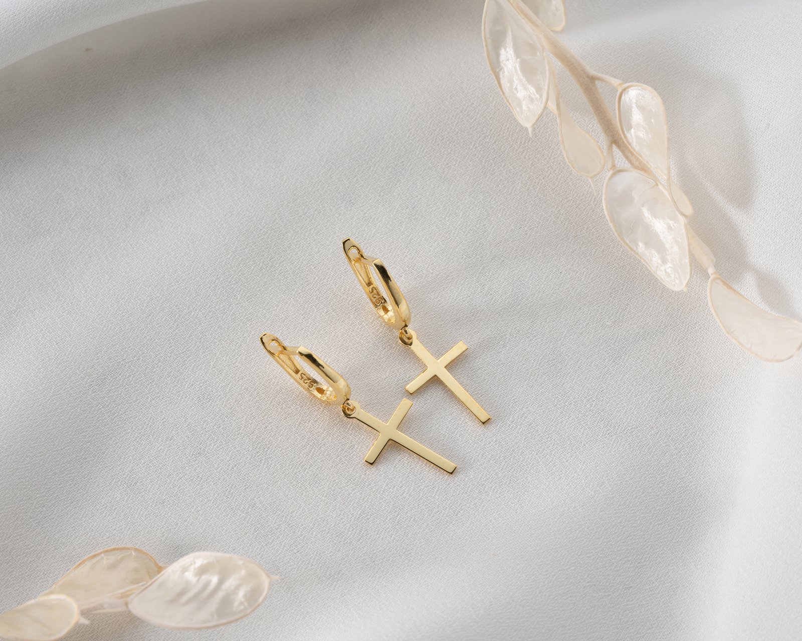 Gold Cross Dangle Earrings - Image 5