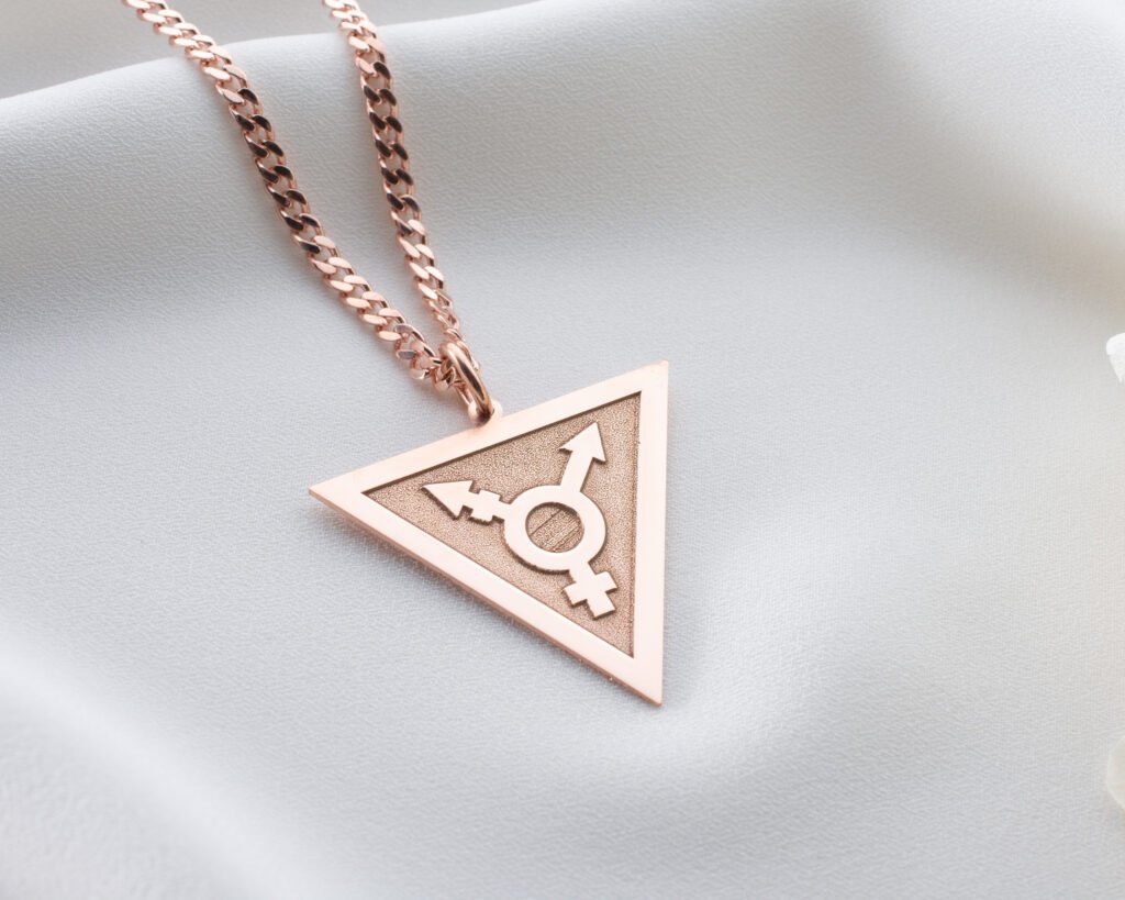 Rose gold transgender symbol triangle pendant
