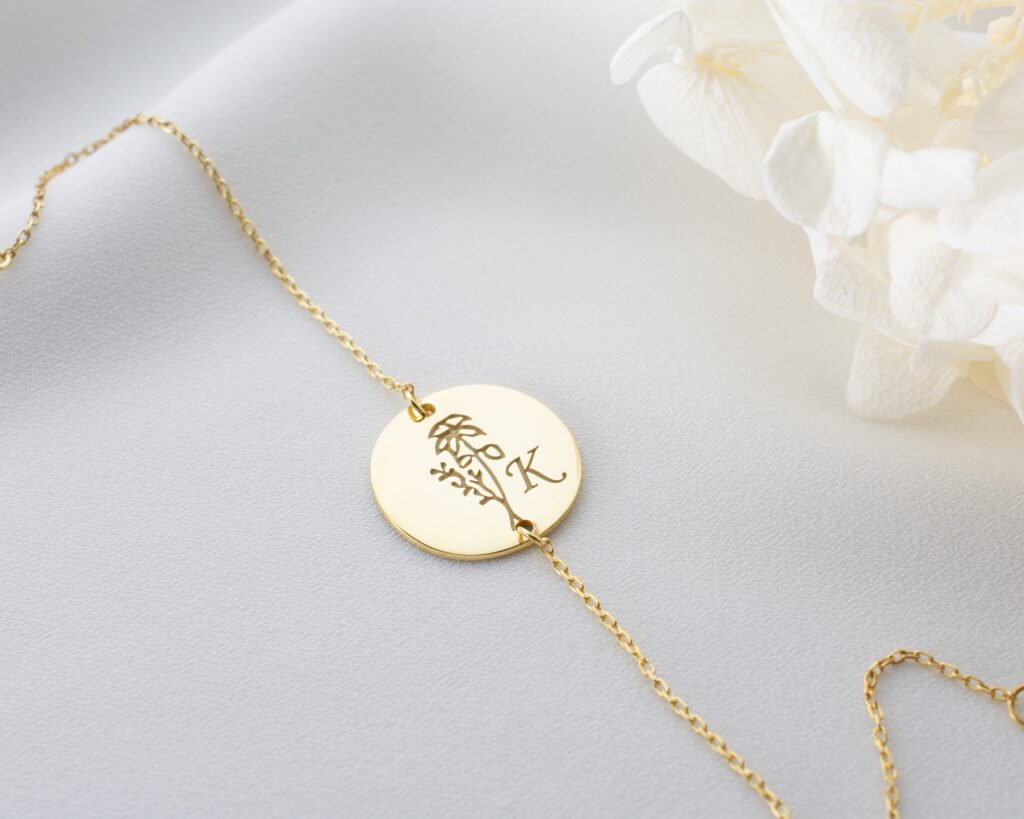 Gold Floral Initial Bracelet – Personalized Jewelry