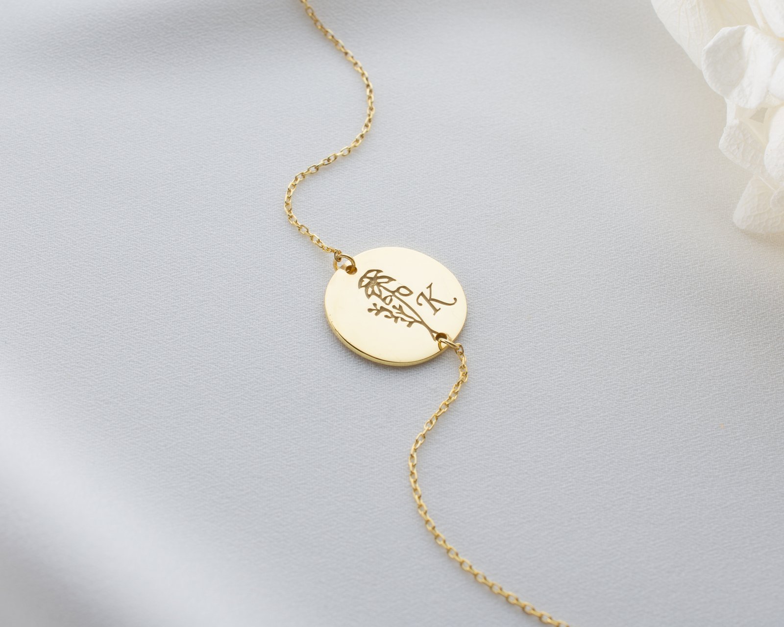 Gold Round Floral Initial Bracelet - Image 8