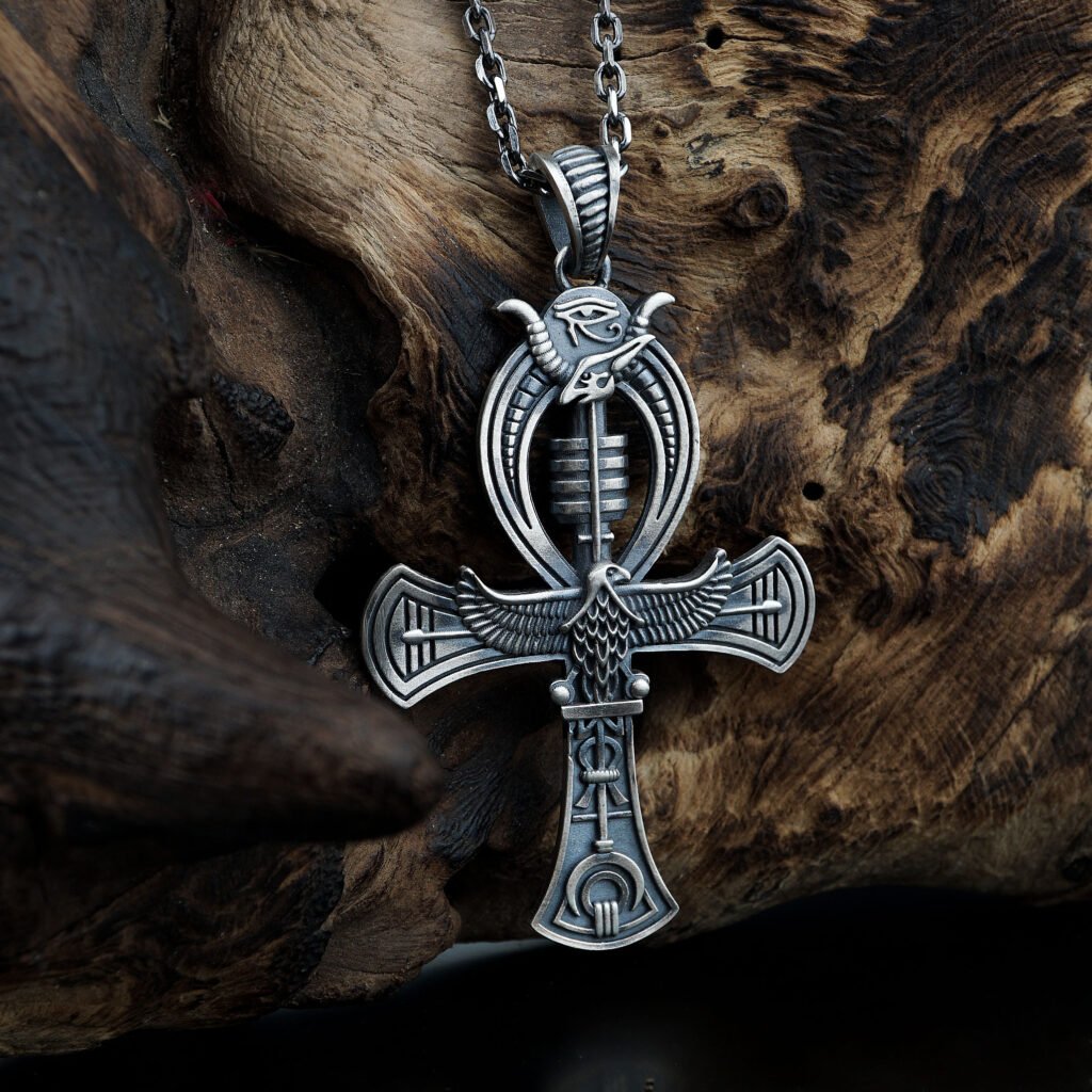 egyptian ankh eye of horus sterling silver necklace main image