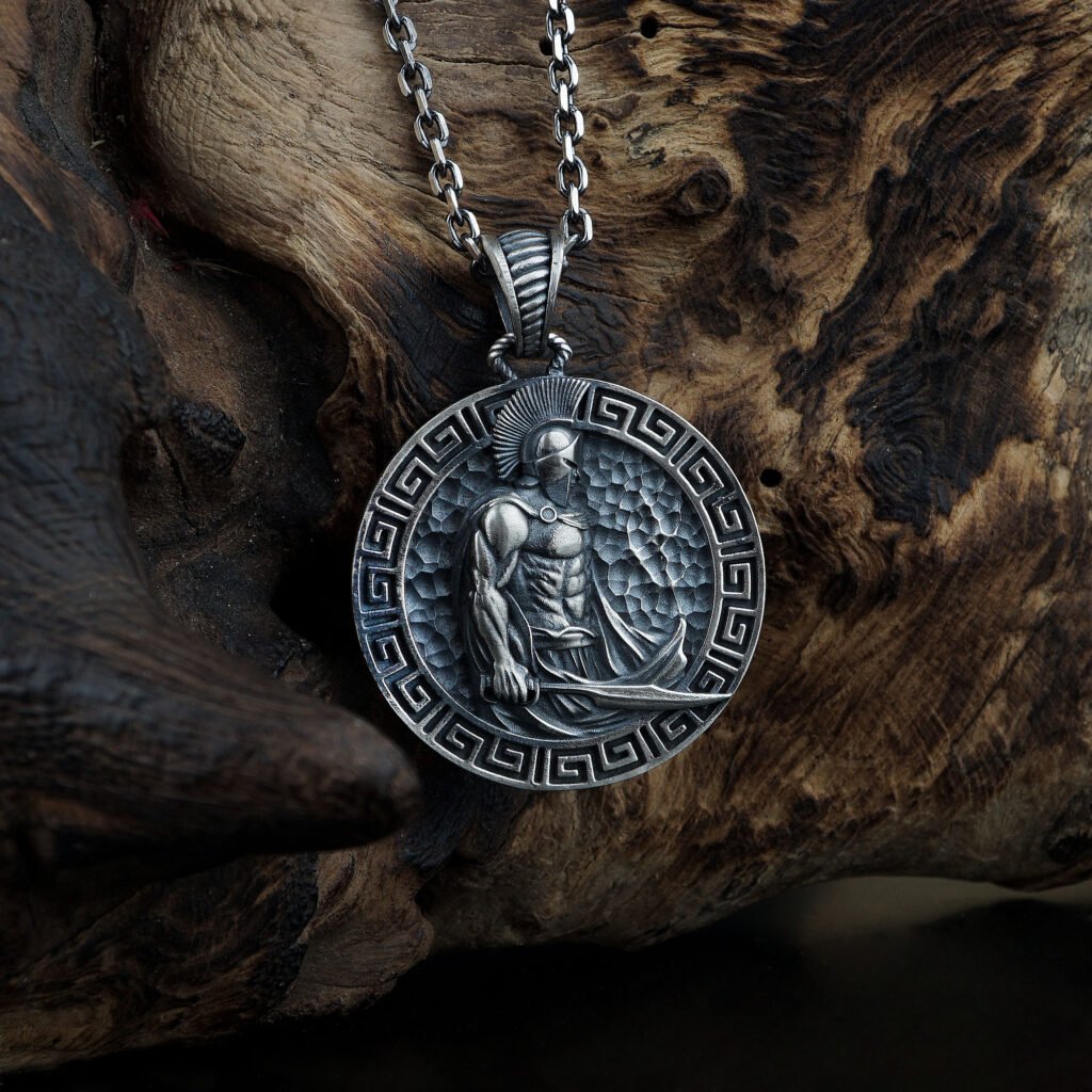spartan warrior greek medallion sterling silver necklace main image