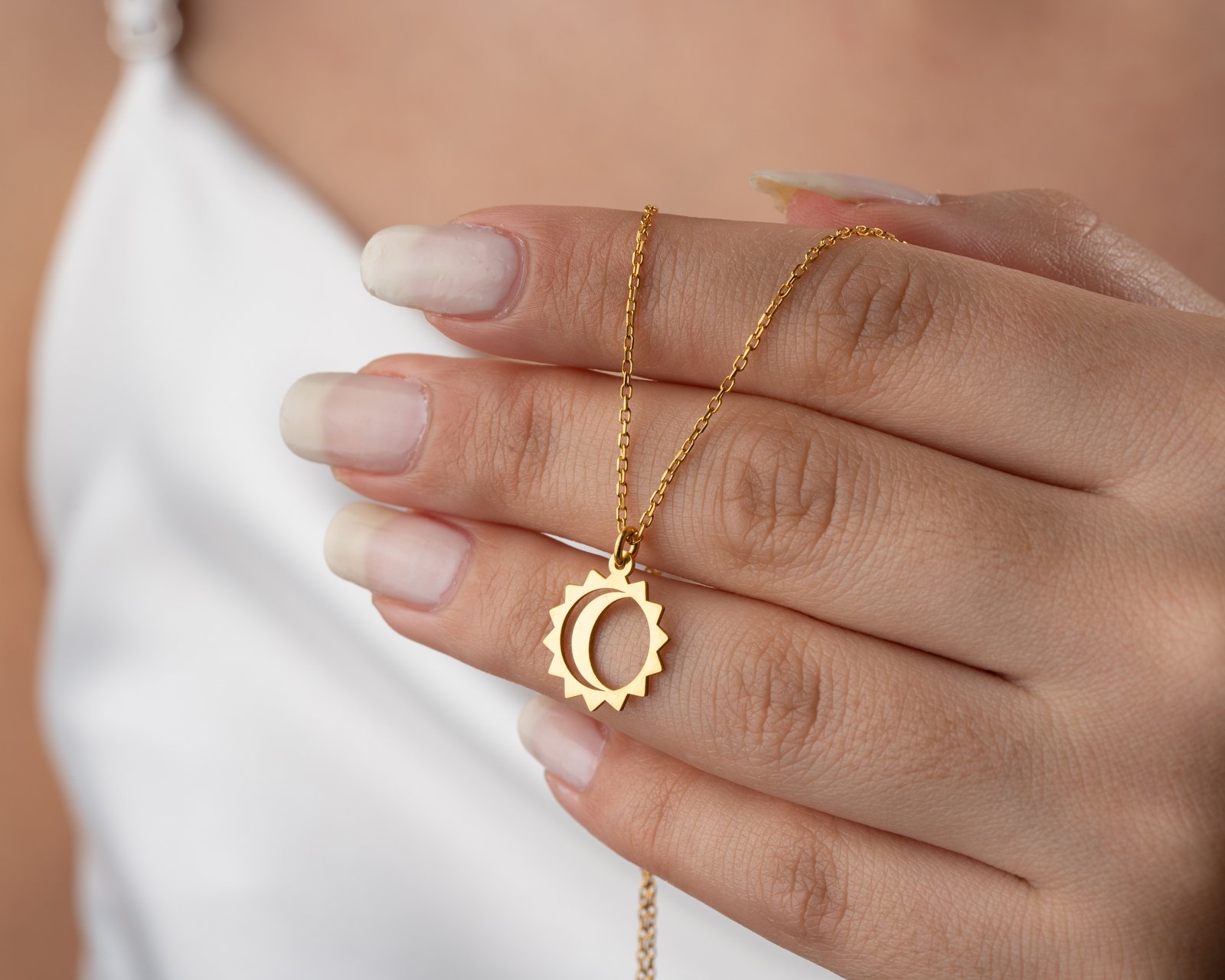 Moon & Sun Outline Pendant Necklace - Image 7