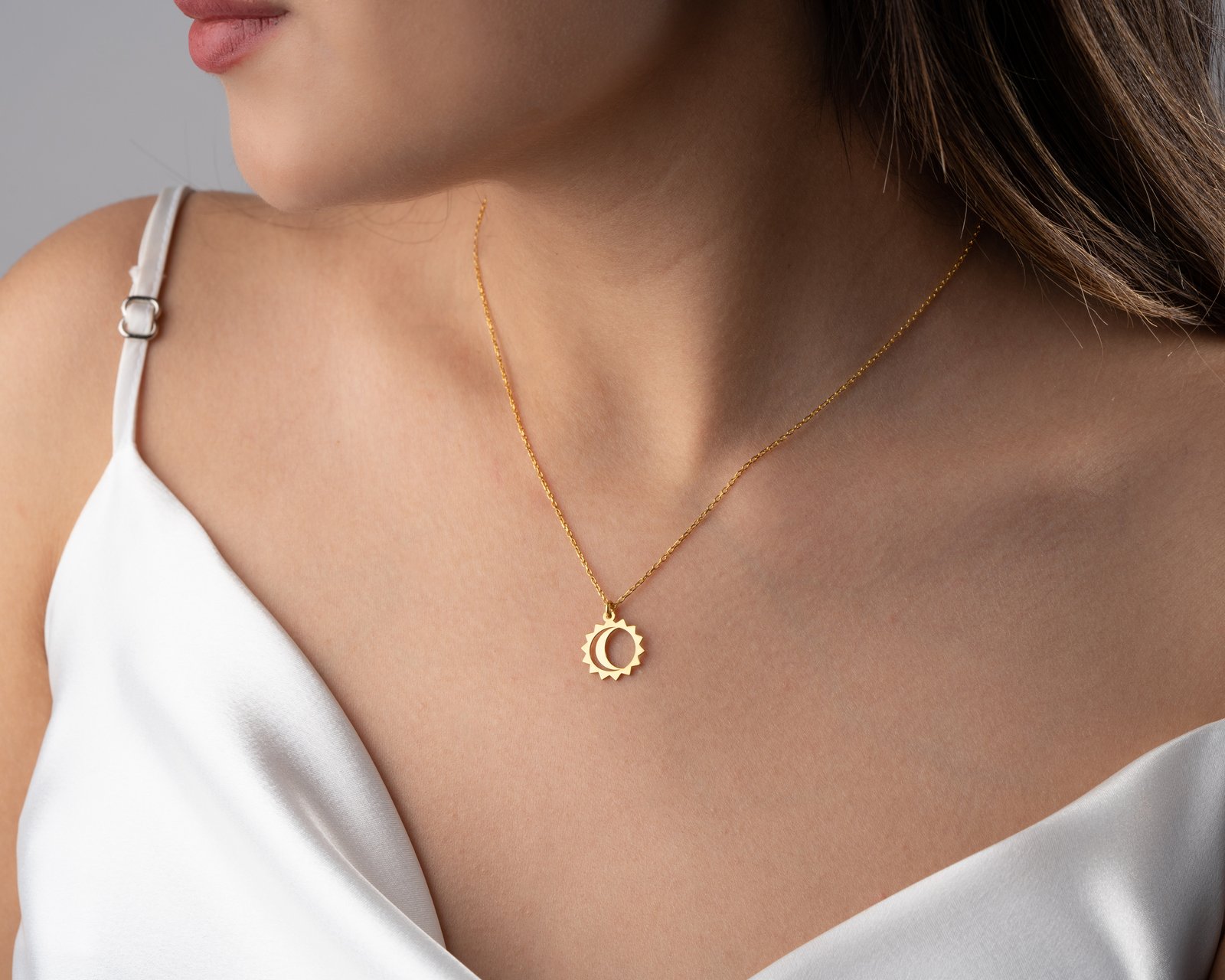 Moon & Sun Outline Pendant Necklace - Image 4