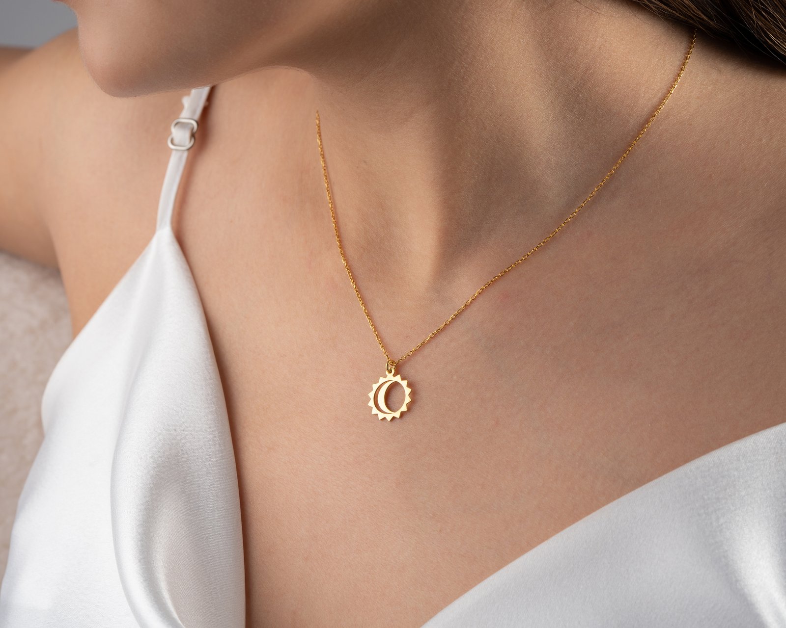 Moon & Sun Outline Pendant Necklace - Image 6