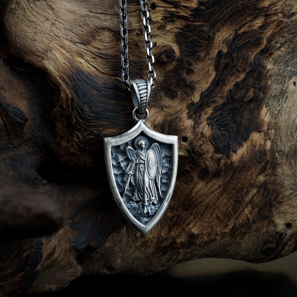 saint michael shield sterling silver necklace main image