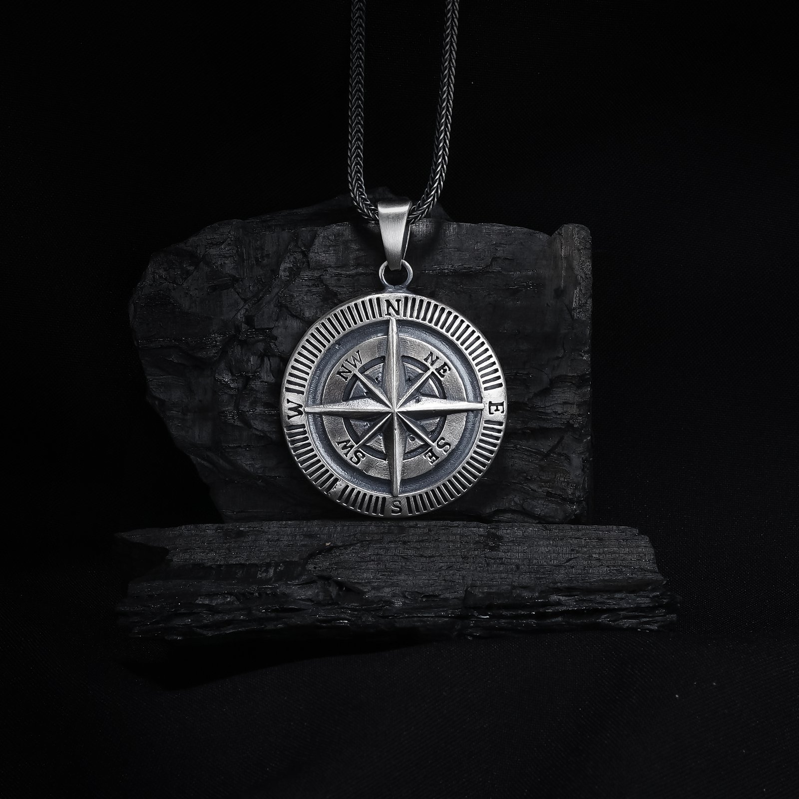 compass wind rose sterling silver necklace main image