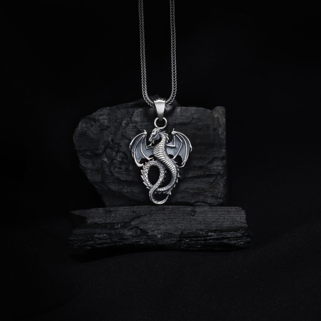 small dragon winged sterling silver necklace main image