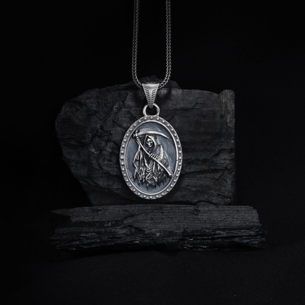 grim reaper oval sterling silver necklace main image