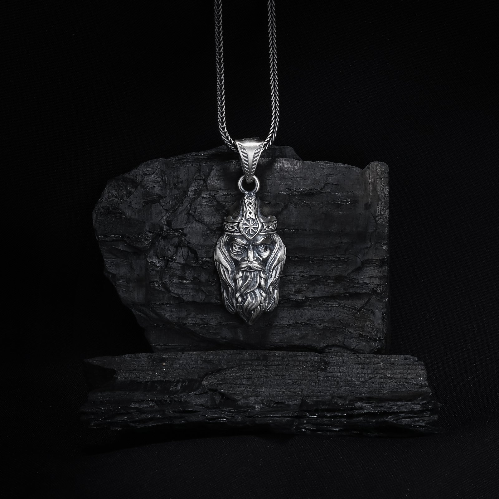 viking odin head sterling silver necklace main image