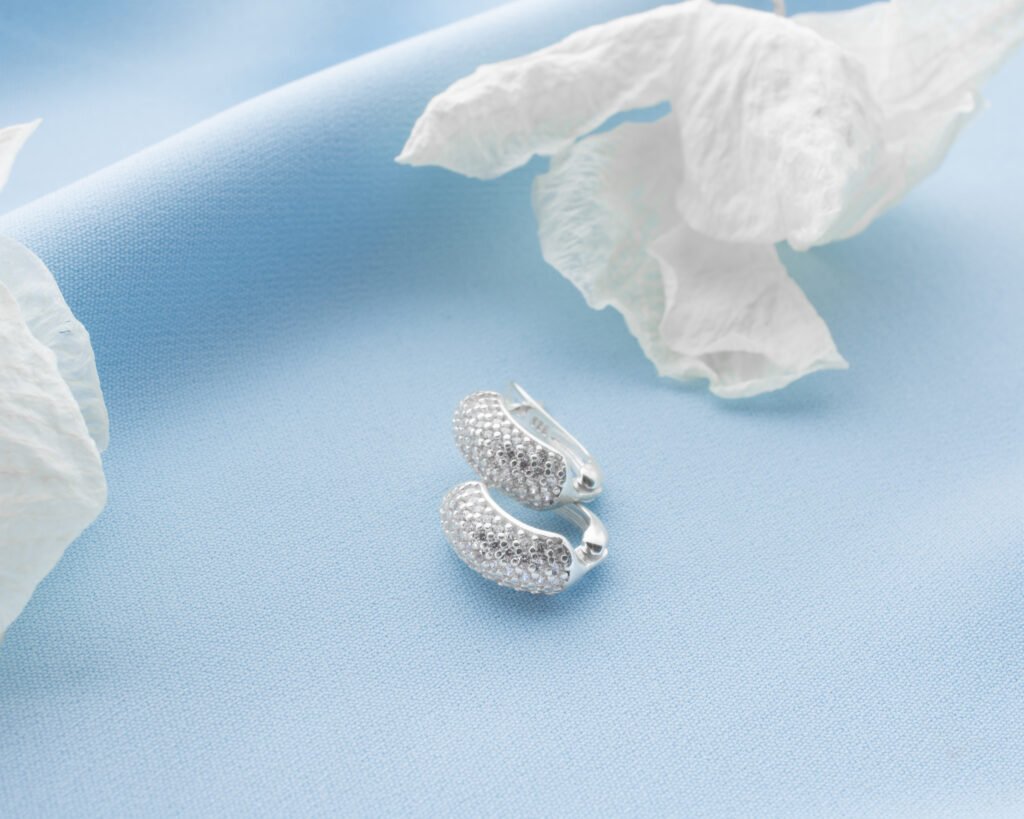 Silver pavé mini hoop earrings