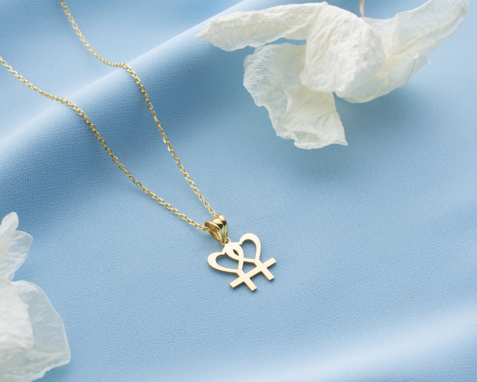 Gold Double Female Symbol Heart Necklace Modern Symbolic Design - Image 3