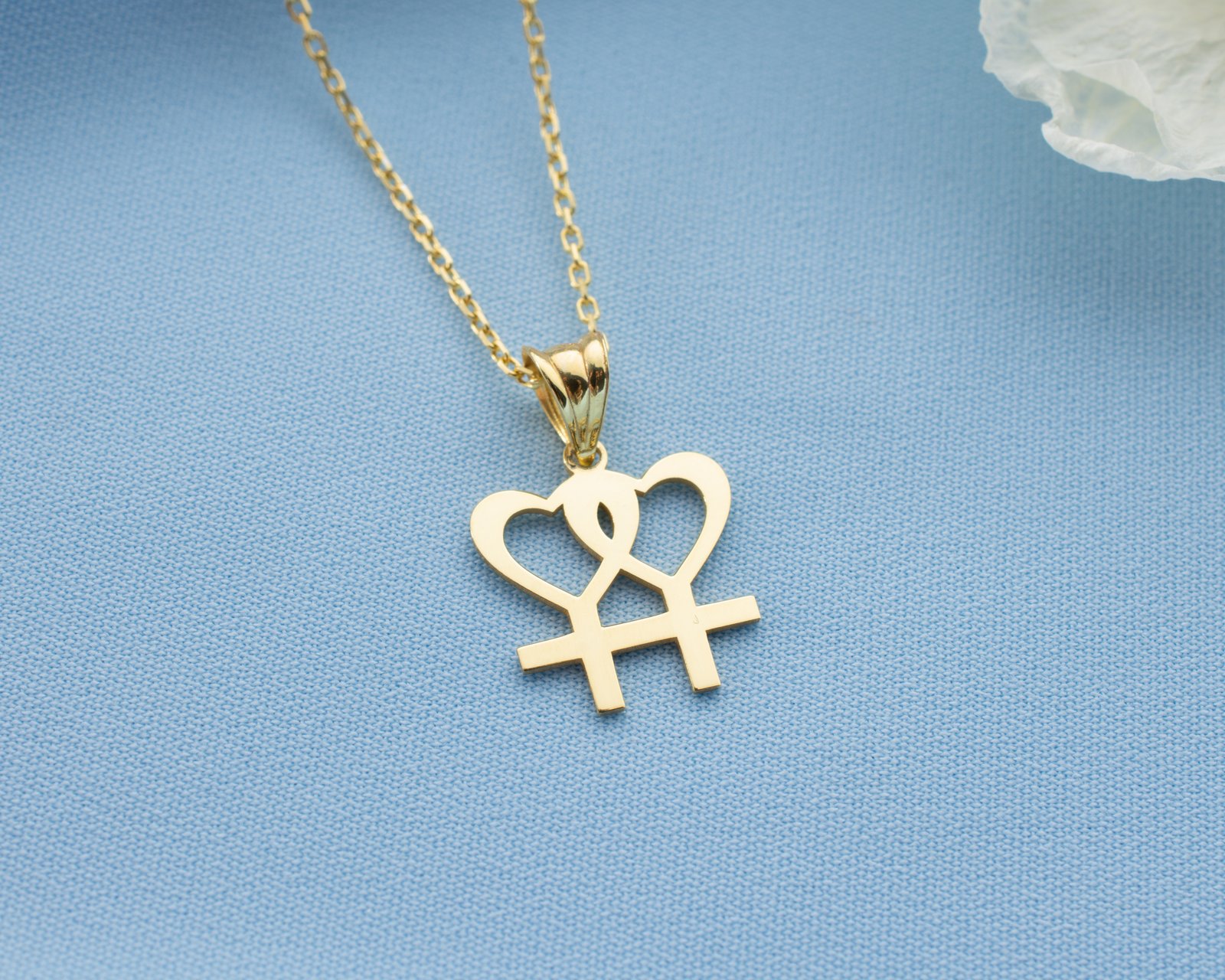 Gold Double Female Symbol Heart Necklace Modern Symbolic Design - Image 7