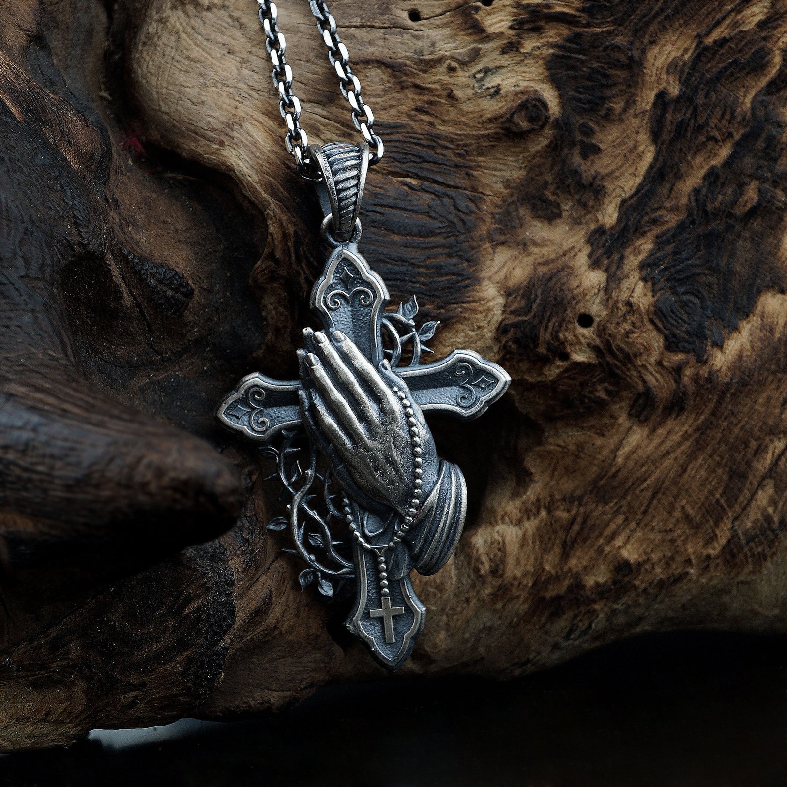 Praying Hands Cross Necklace - Image 2