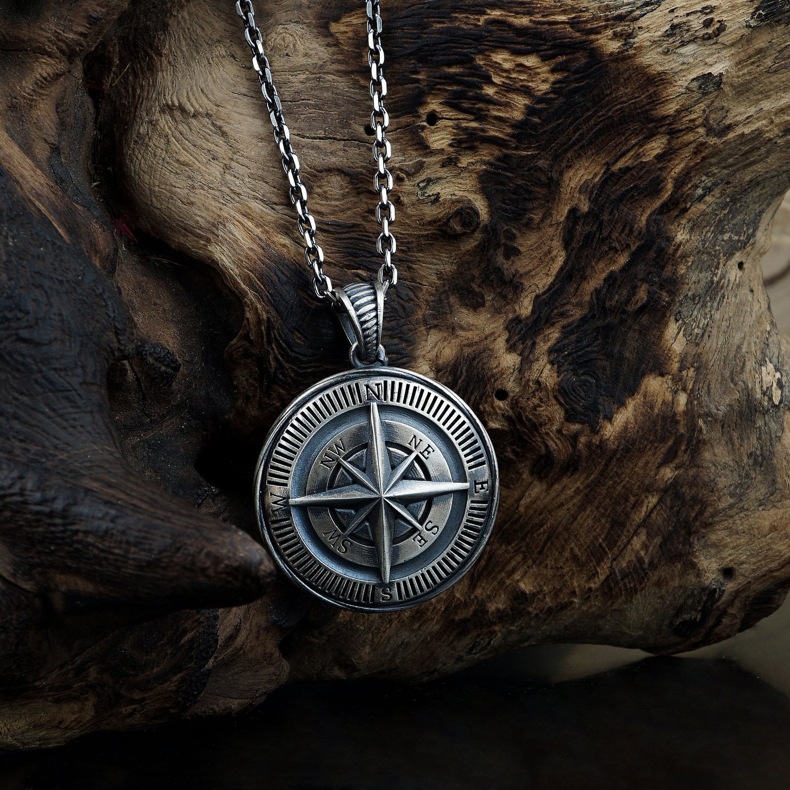 Compass Wind Rose Sterling Silver Necklace - Image 2