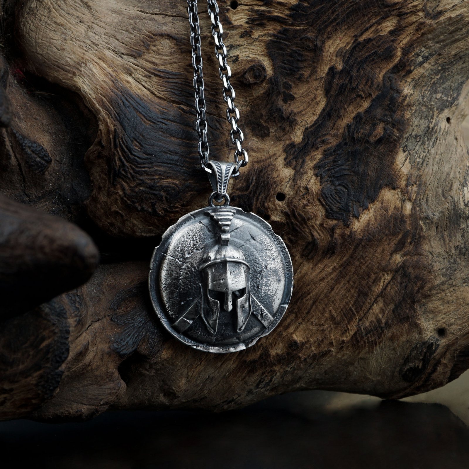 spartan warrior round sterling silver necklace main image