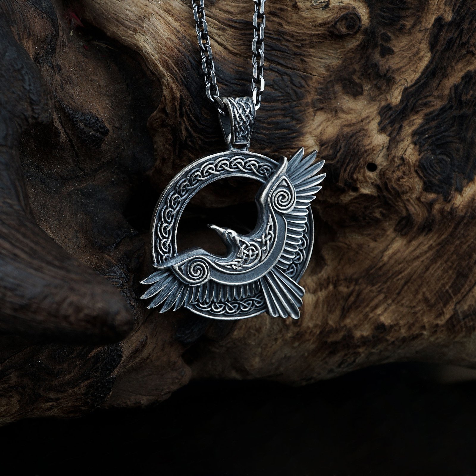 celtic raven knotwork sterling silver necklace main image