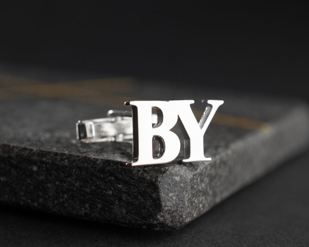 Men's silver initial cufflinks