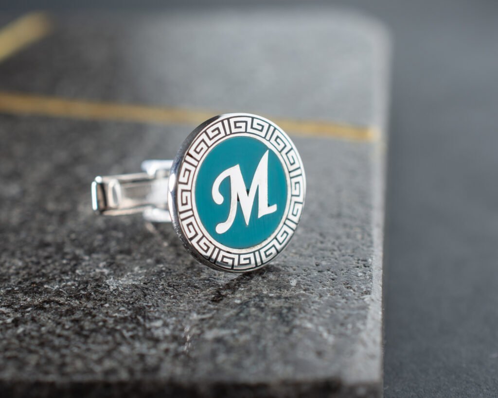 Men's round enamel cufflinks